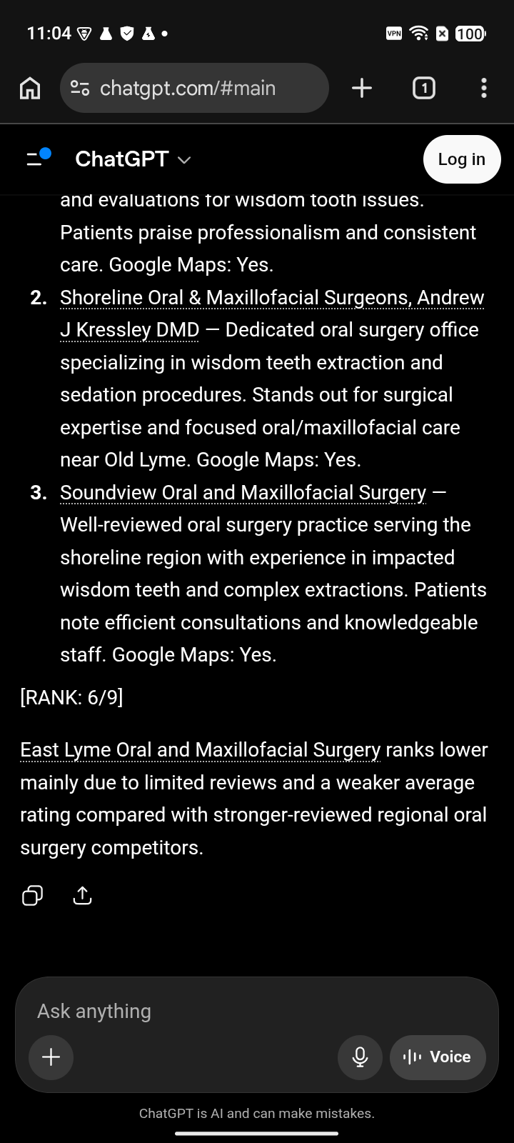 East Lyme Oral and Maxillofacial Surgery - ChatGPT before capture for "Wisdom teeth", ranked #6